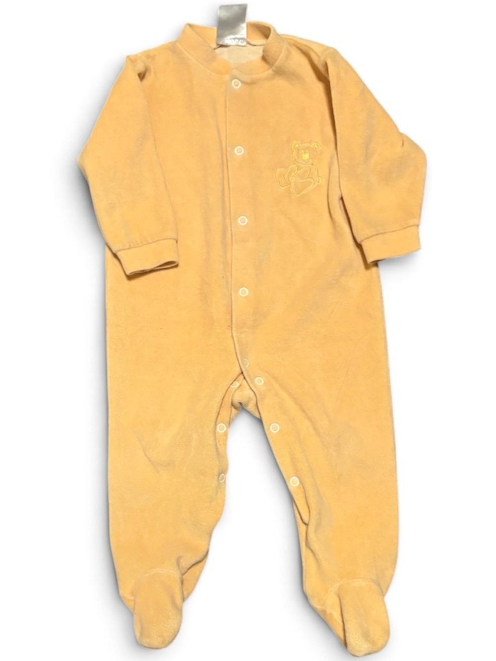 Vintage Yellow Baby One-Piece Velour Footed Romper